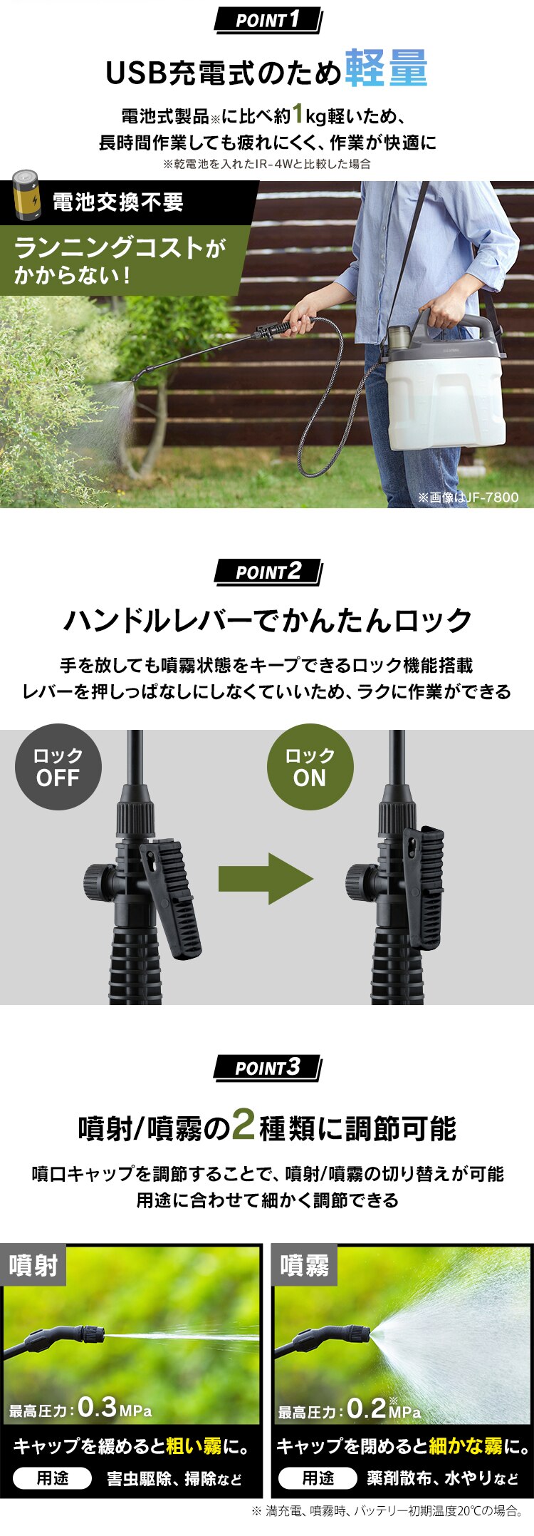 噴霧器 充電式 タンク容量4L USB Type-C 除草 JF-4000 ホワイト/グレー1