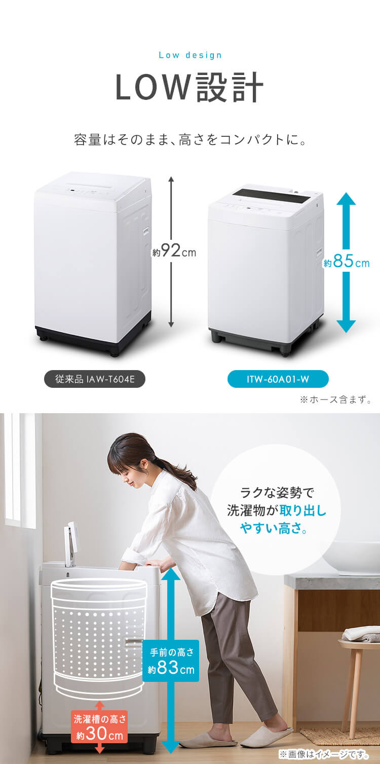 洗濯機 6kg ガチ落ち大水流洗浄 節水 LOW設計 一人暮らし ITW-60A01-W ホワイト4