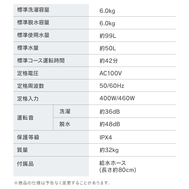 洗濯機 6kg ガチ落ち大水流洗浄 節水 LOW設計 一人暮らし ITW-60A01-W ホワイト12