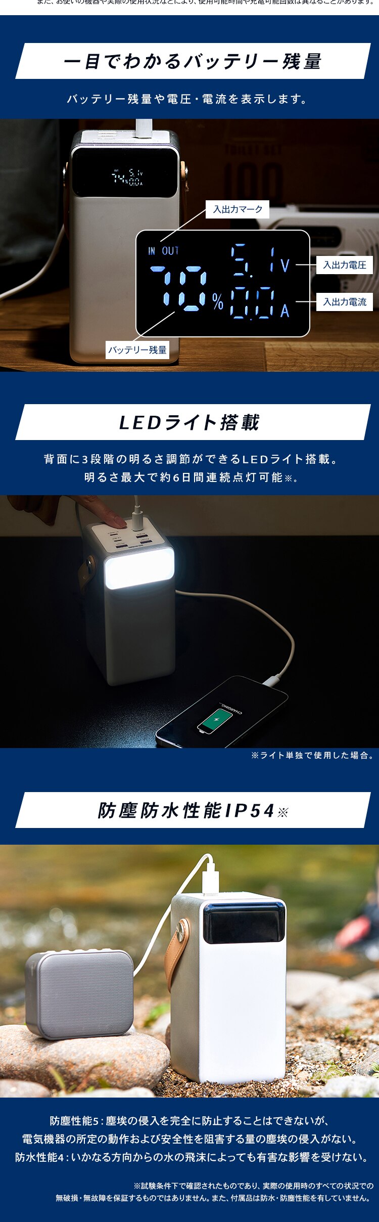 モバイルバッテリー 持ち運び充電器 大容量 60000mAh バッテリーステーション IBT-A60100-W ホワイト6