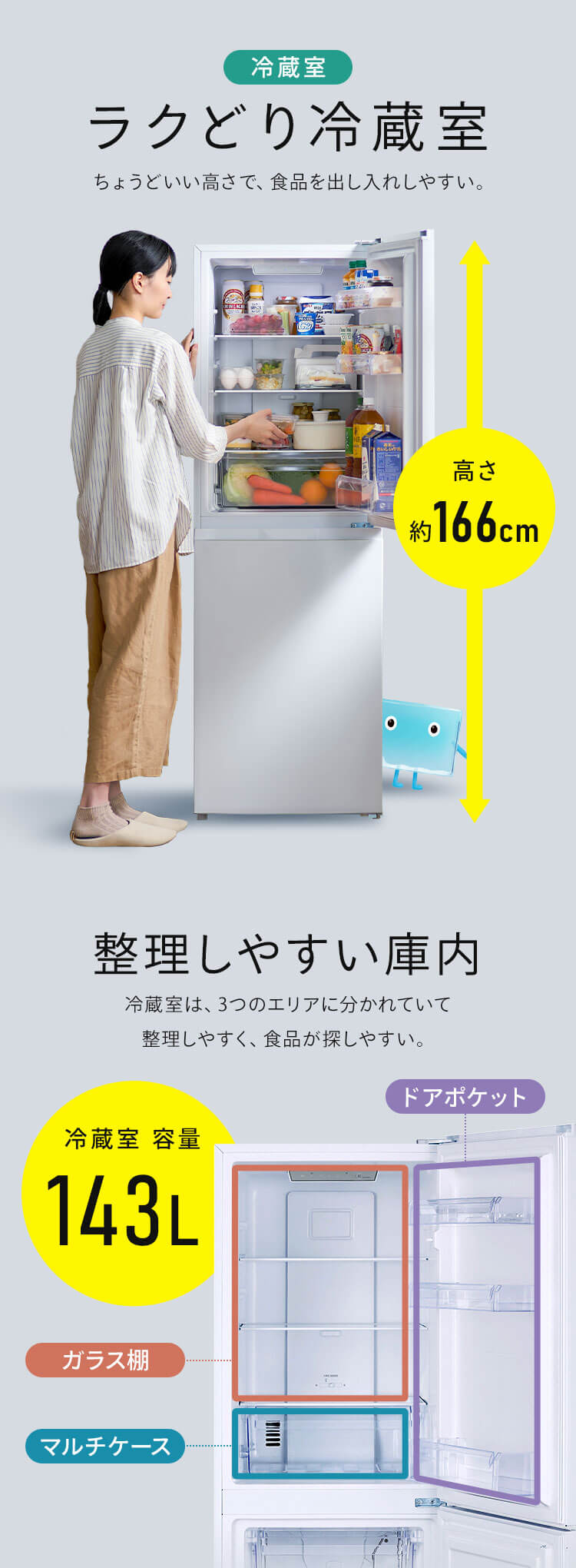 【設置無料】 冷蔵庫 230L 自動霜取り 大容量冷凍室87L 1人暮らし 2ドア 家庭用 幅54.4cm IRSN-23B-W ホワイト【代引き不可】5