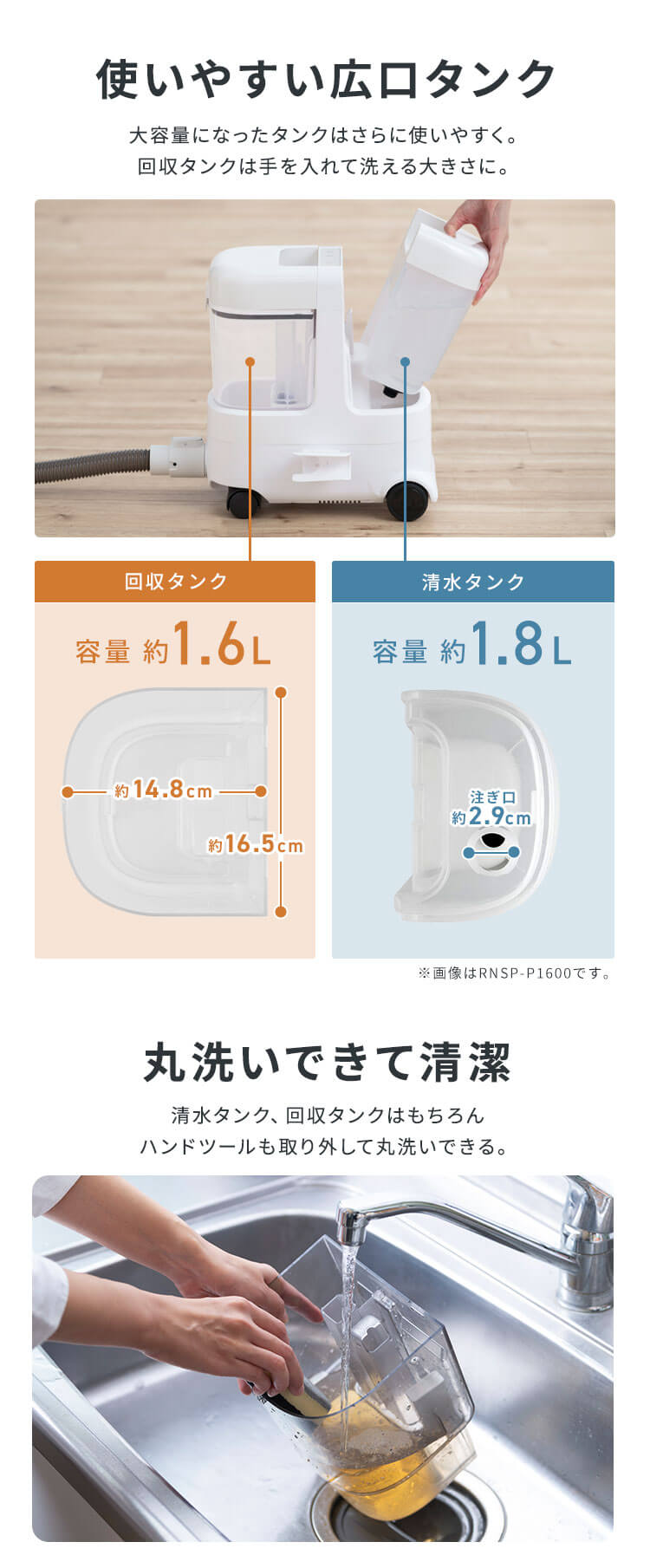 【専用洗浄液付き】大容量リンサークリーナー マルチタイプ RNS-P1600 グレーホワイト20