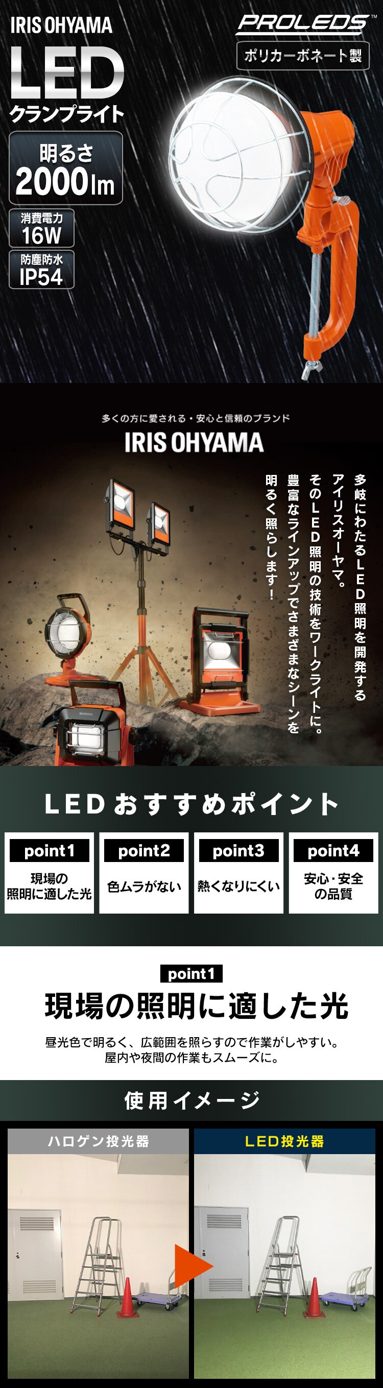 ワークライト LED 投光器 屋内・屋外兼用 作業灯 2000lm LWT-2000CK20