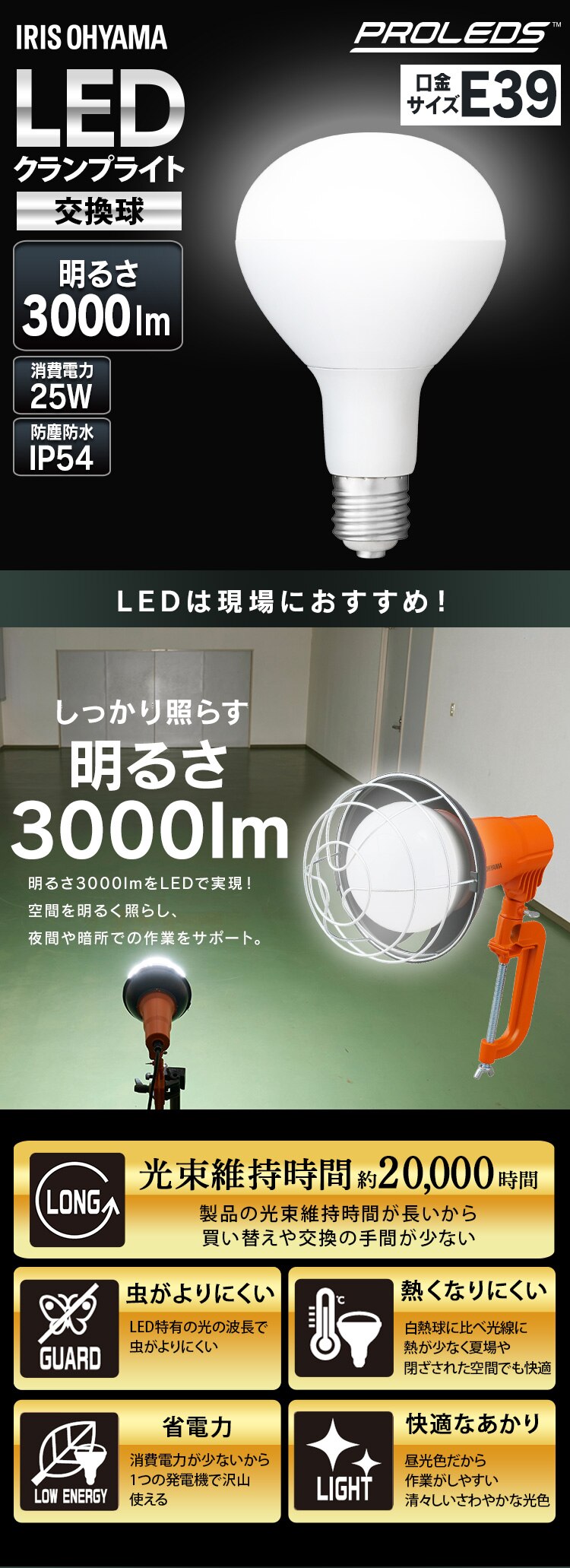 LED投光器用交換電球 3000lm LDR25D-H-E39-E2 0