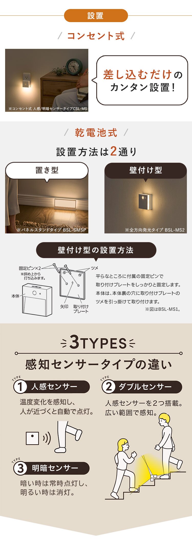 センサーライト LED 乾電池式 パネルスタンドタイプ BSL-SMSP1