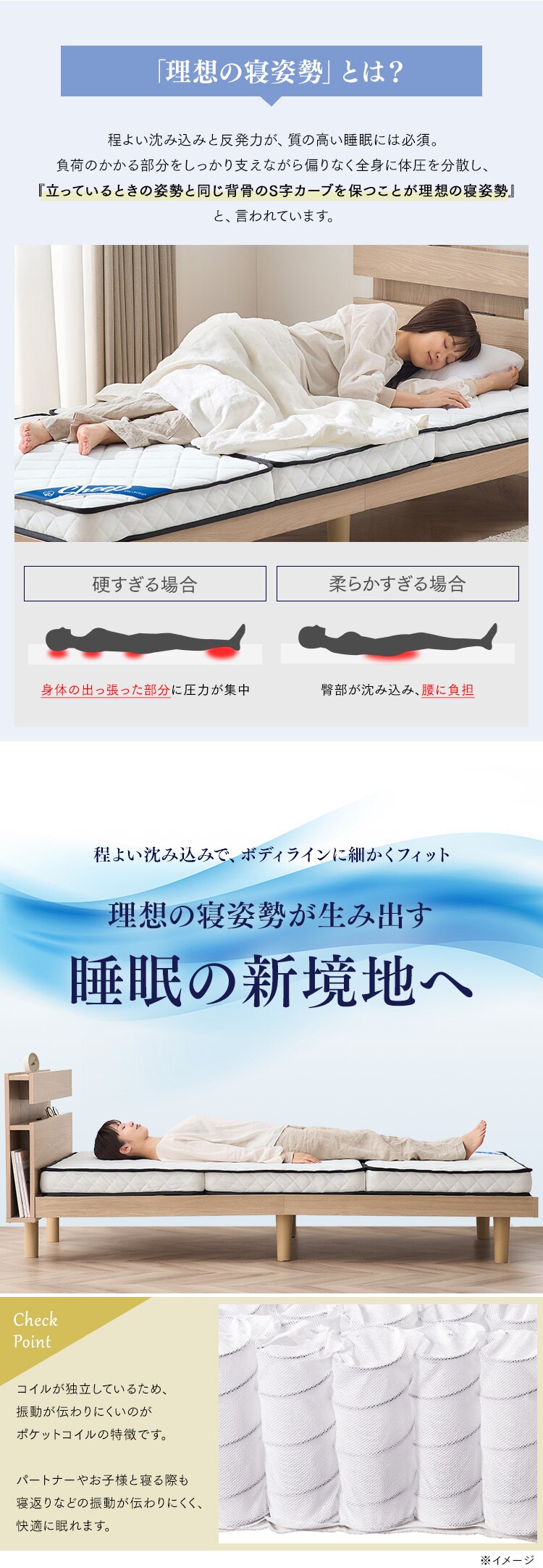 マットレス シングル 三つ折り ポケットコイル 厚さ10? PMTS10H-3S Sheep3