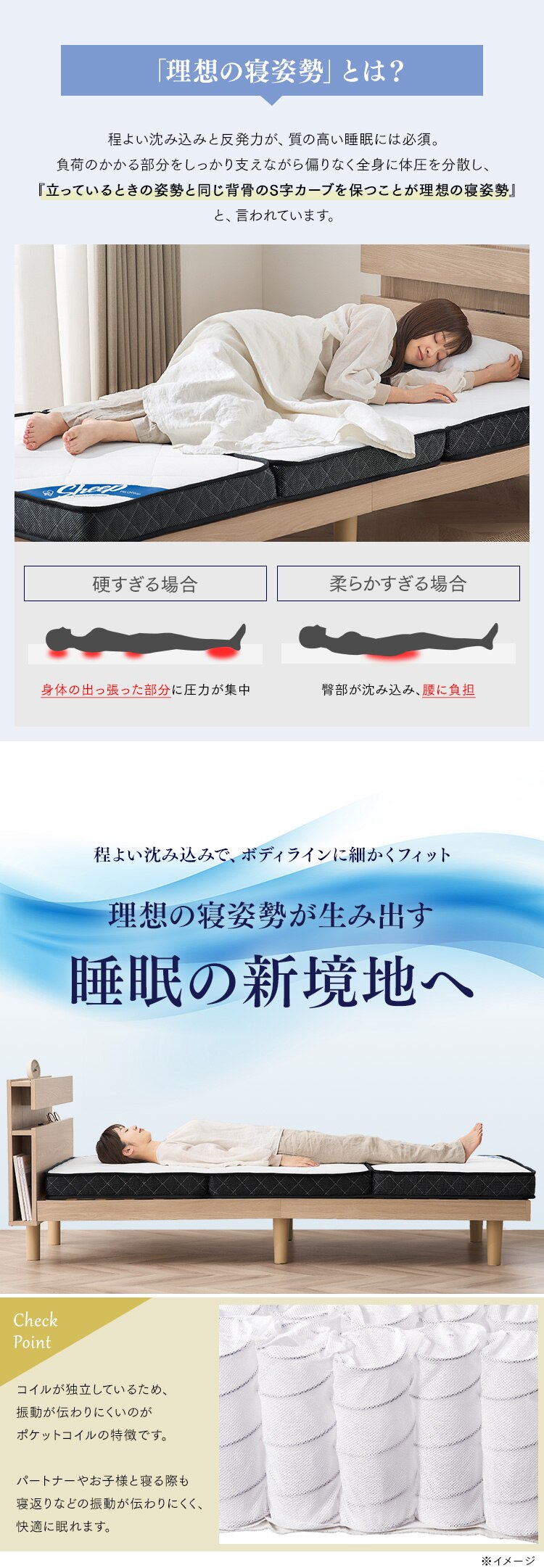 マットレス シングル 三つ折り ミニポケットコイル 厚さ11? リバーシブル PMTS11S-3S Sheep5