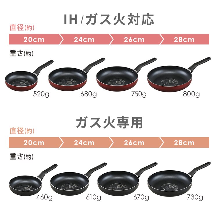 フライパン 28cm IH/ガス火対応 ダイヤモンドコートパン VDI-F28 ワインレッド8