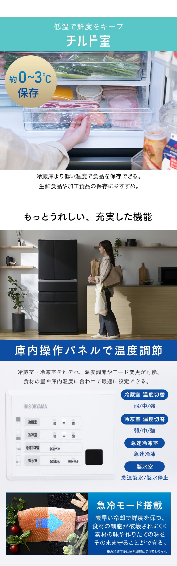 【設置無料】 冷蔵庫 439L 自動霜取り 大容量冷凍室223L 大凍量 幅68.5cm IRSN-HF44A-B ブラック【代引き不可】9