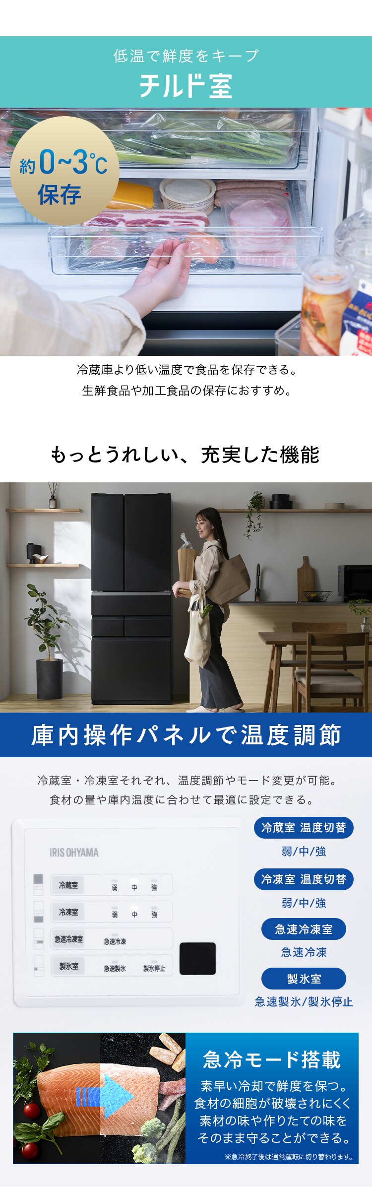 【設置無料】 冷蔵庫 489L 自動霜取り 大容量冷凍室223L 大凍量 幅68.5cm IRSN-HF49A-B ブラック【代引き不可】9