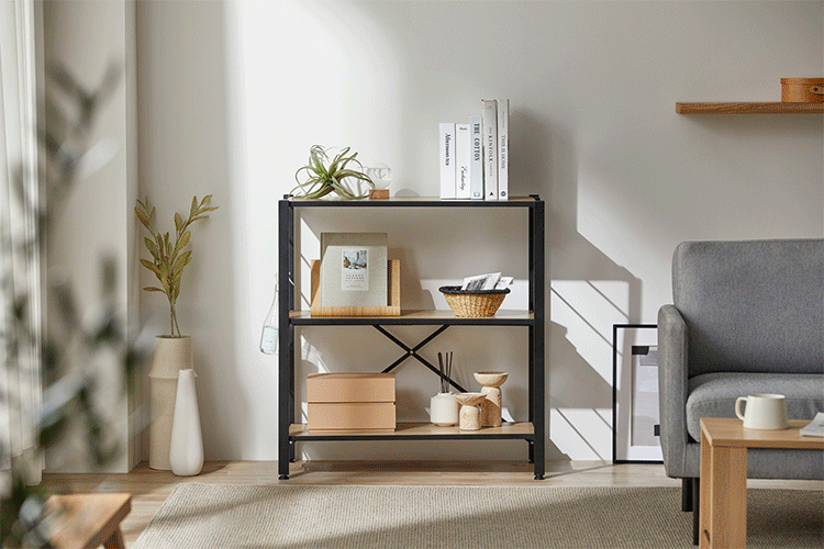 ラック 3段 幅76cm 組立簡単 連結スチールラック KRSR-3 ナチュラルオーク2