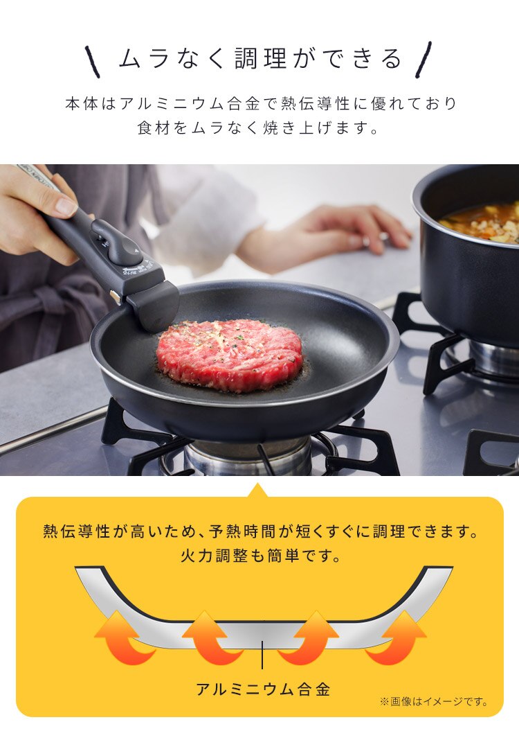 取っ手が外せるフライパン・なべ 12点セット NTF-SEI12 ブラックメタリック3