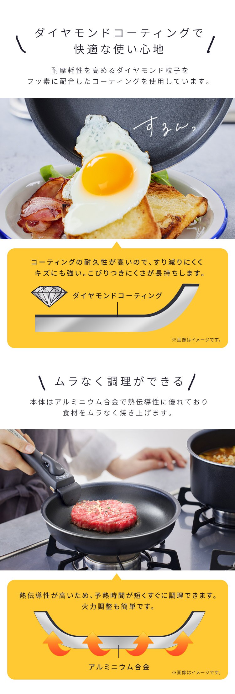 フライパン 9点セット ガス火専用 ダイヤモンドコートパン NTF-SEG9 ブラックメタリック3