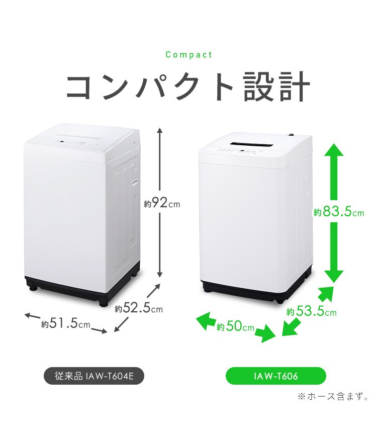 洗濯機 6kg ガチ落ち大水流洗浄 節水 コンパクト 一人暮らし IAW-T606-W ホワイト4