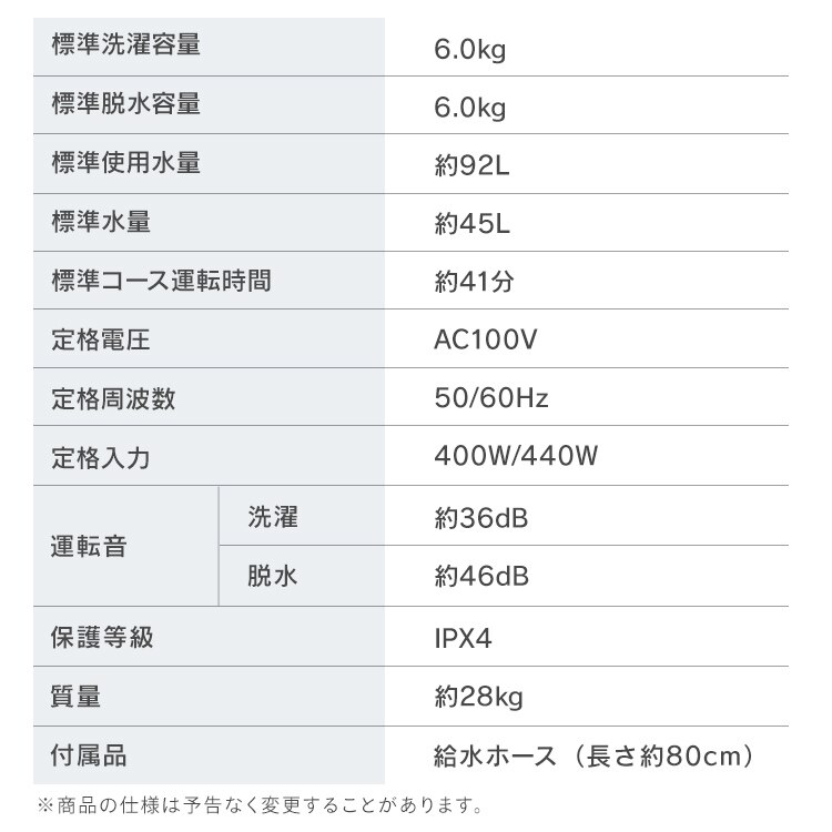洗濯機 6kg ガチ落ち大水流洗浄 節水 コンパクト 一人暮らし IAW-T606-W ホワイト13