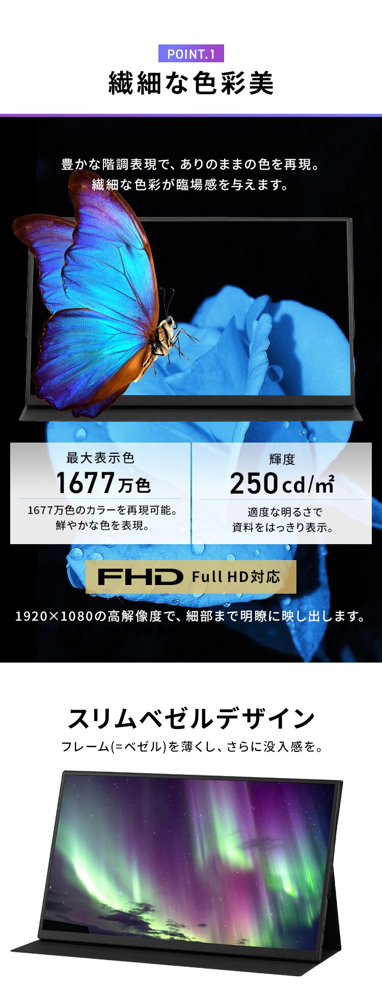 ポータブルモニター 18.5インチ FHD LUCA DP-EF184S-B ブラック2