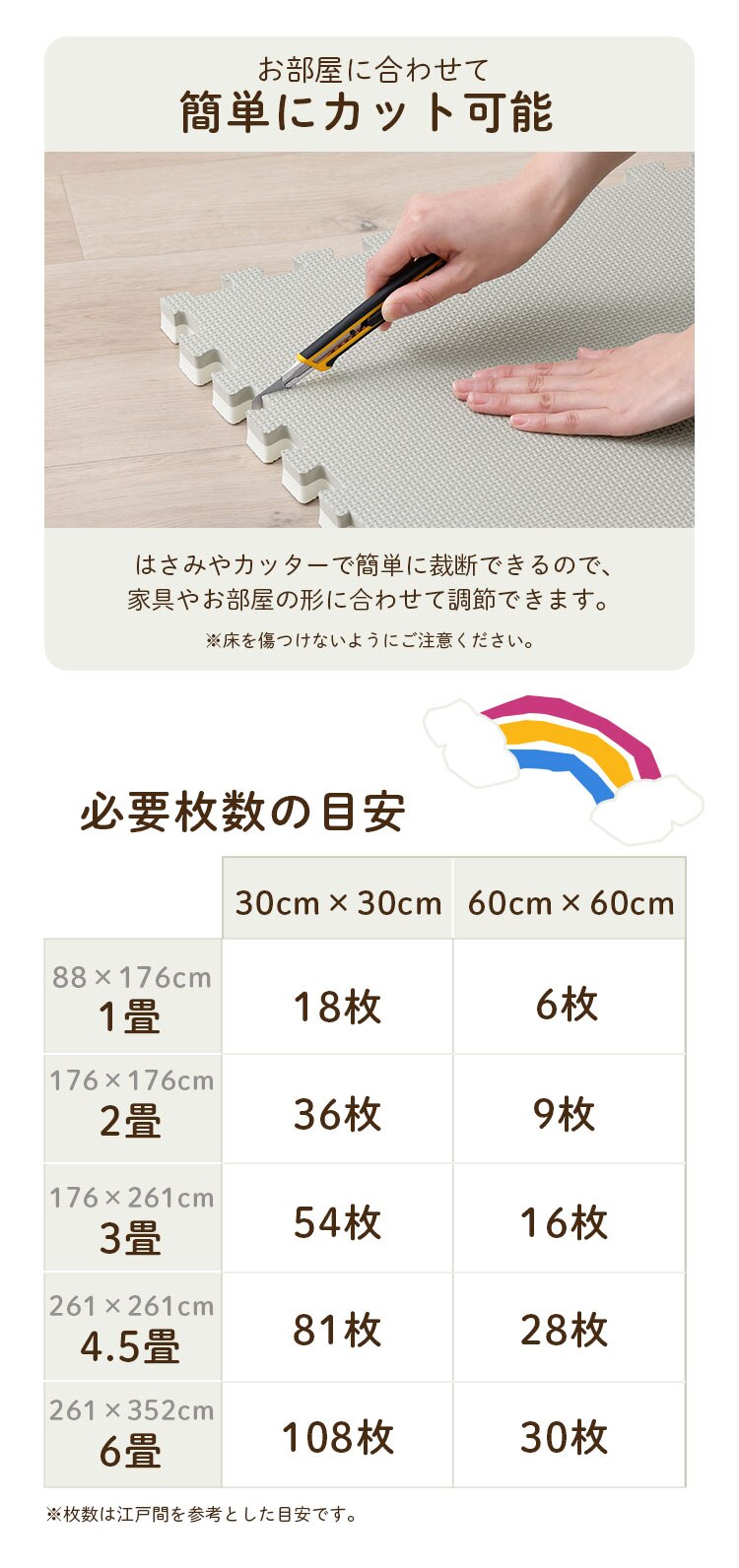 ジョイントマット フロアマット リバーシブル 9枚 30cm&times;30cm 厚さ2cm グレー&times;ホワイト JMRV-395