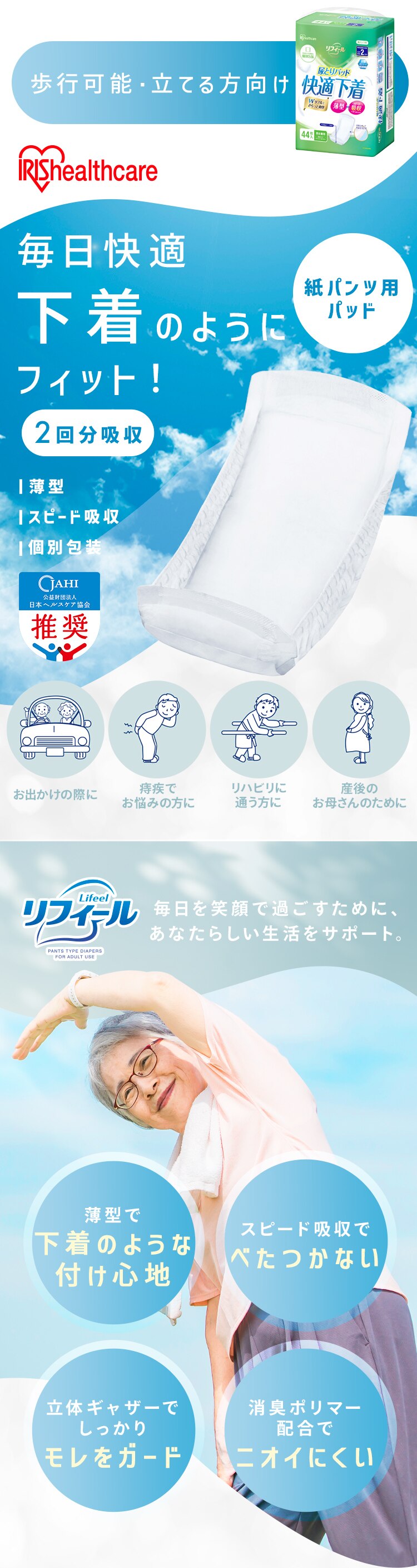 【44枚】尿とりパッド 2回吸収 リフィール 快適下着用 44枚入 NAD-PD35-440