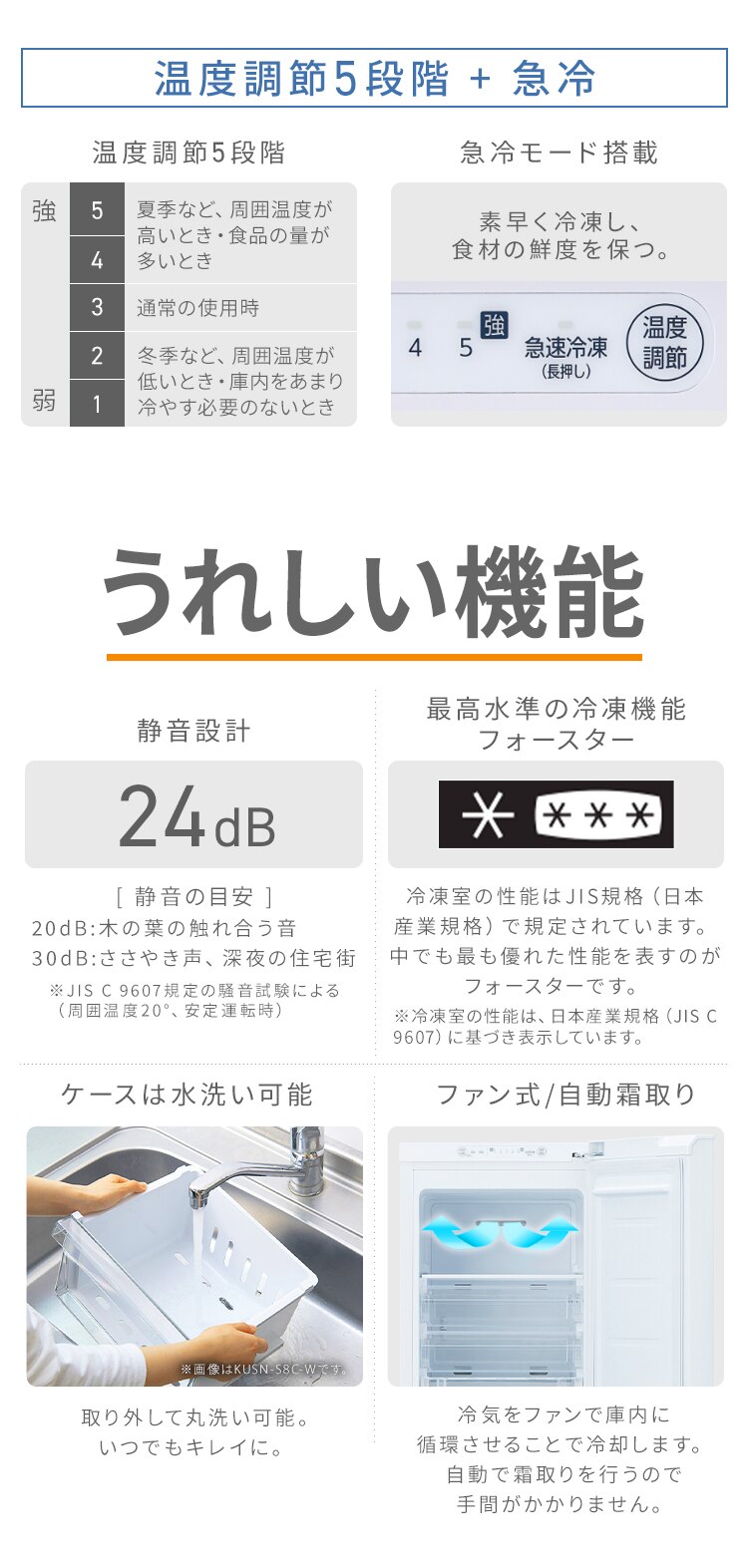 冷凍庫 120L 幅スリム 自動霜取り KUSN-S12C-W+床保護マット 【スキマックス】　6