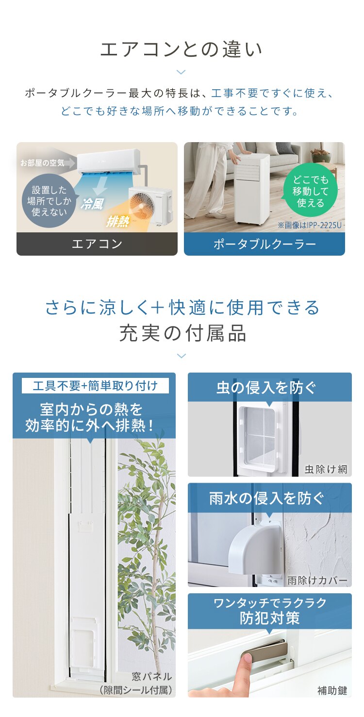 ポータブルクーラー 4.5~7畳 工事不要 冷風 送風 除湿 2.3kw IPA-2325S アイボリー2