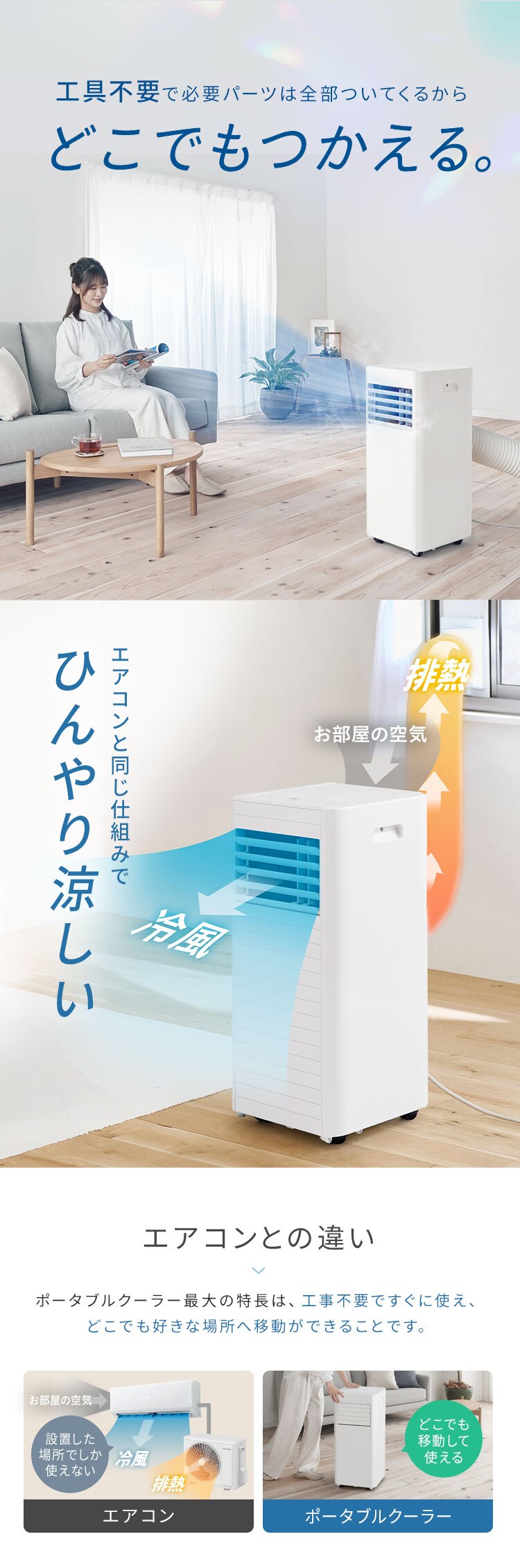 ポータブルクーラー 7~10畳 工事不要 冷風 送風 除湿 ハイパワーモデル 2.8kw IPP-2825U ホワイト1