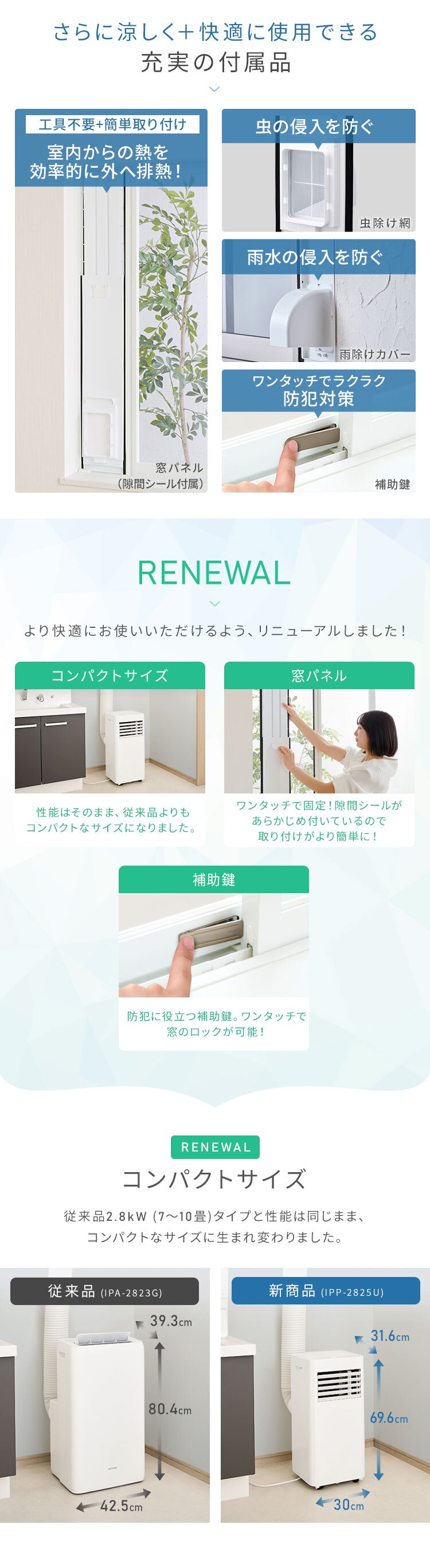 ポータブルクーラー 7~10畳 工事不要 冷風 送風 除湿 ハイパワーモデル 2.8kw IPP-2825U ホワイト2