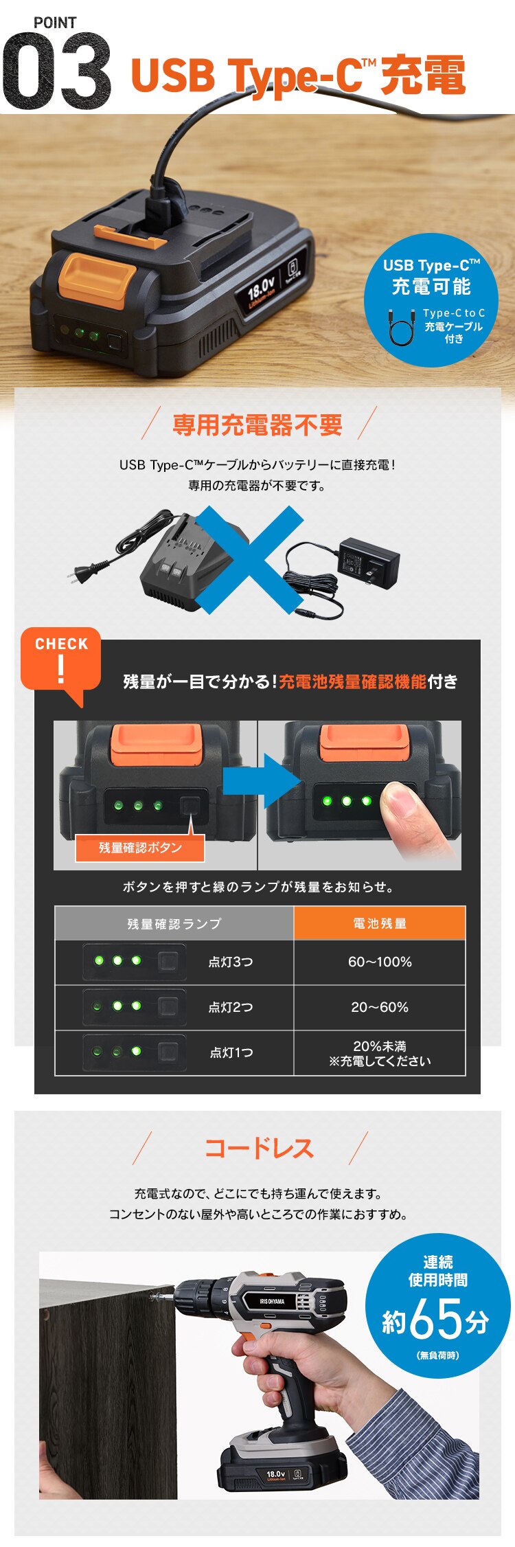 充電式ドライバドリル18V JCD25TC サンドベージュ3