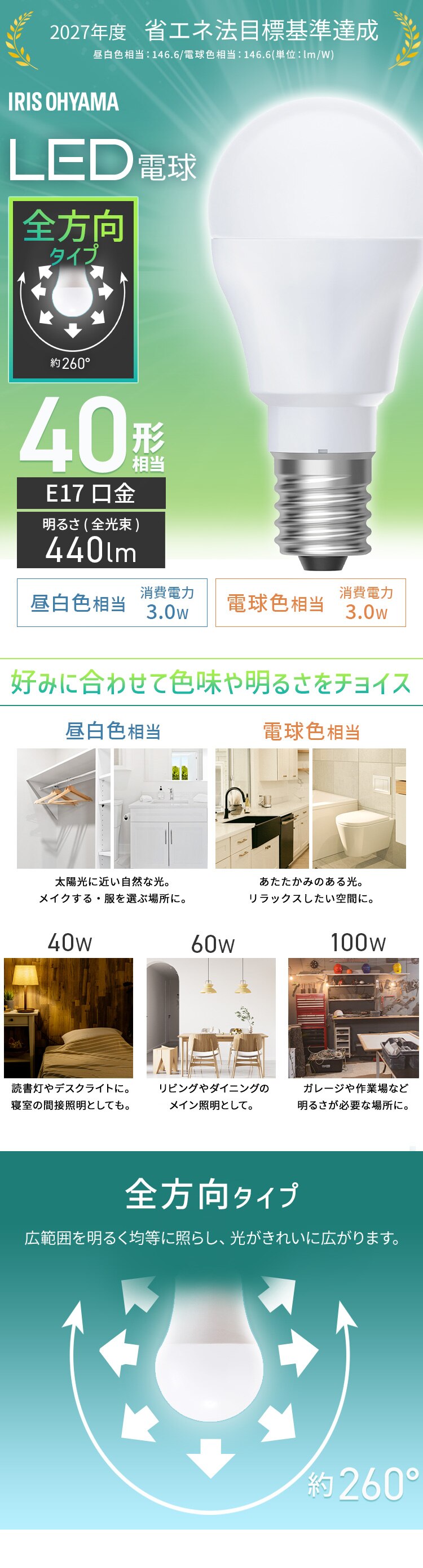 【4個】LED電球 E17 全方向 40形相当 昼白色 2個セット LDA3N-G-E17/W-4T92P &times;21