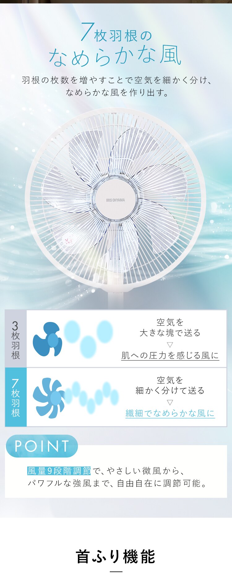 扇風機 静音 DCモーター 左右首振り リモコン付き LFD-307L-W ホワイト2
