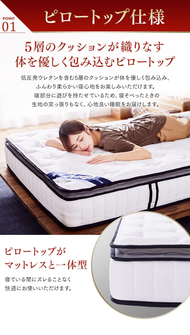 マットレス シングル ポケットコイル 厚さ23? ピロートップ Sheep PMTS23PNR-S【代引き不可】4