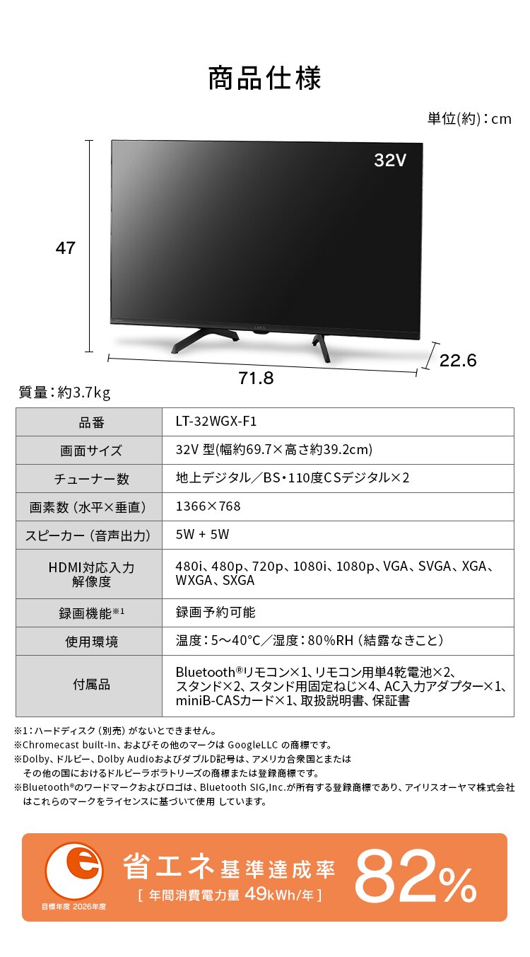 LUCA 液晶テレビ GoogleTV搭載 32V型 LT-32WGX-F15