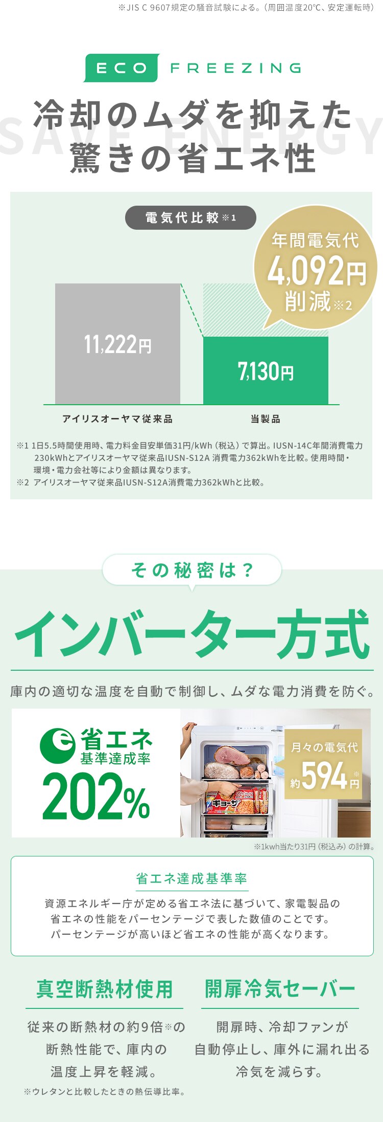 冷凍庫 142L 省エネ 自動霜取り KUSN-14C-W ホワイト1