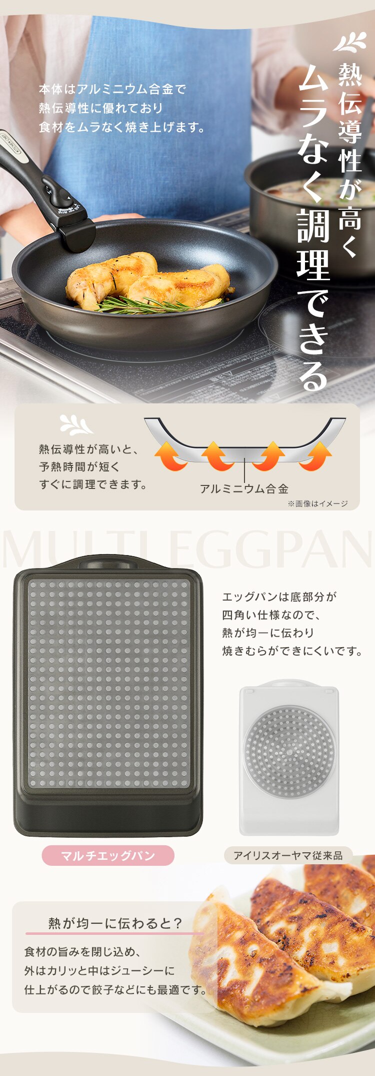 ダイヤモンドコートパン マルチエッグパン入り 12点セット IHガス火対応 MEGI-12S ブラウンメタリック4