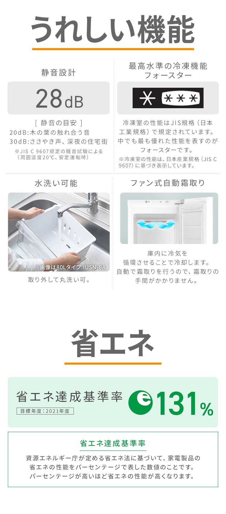 冷凍庫 150L 幅スリム 自動霜取り IUSN-S15A-W 【スキマックス】7