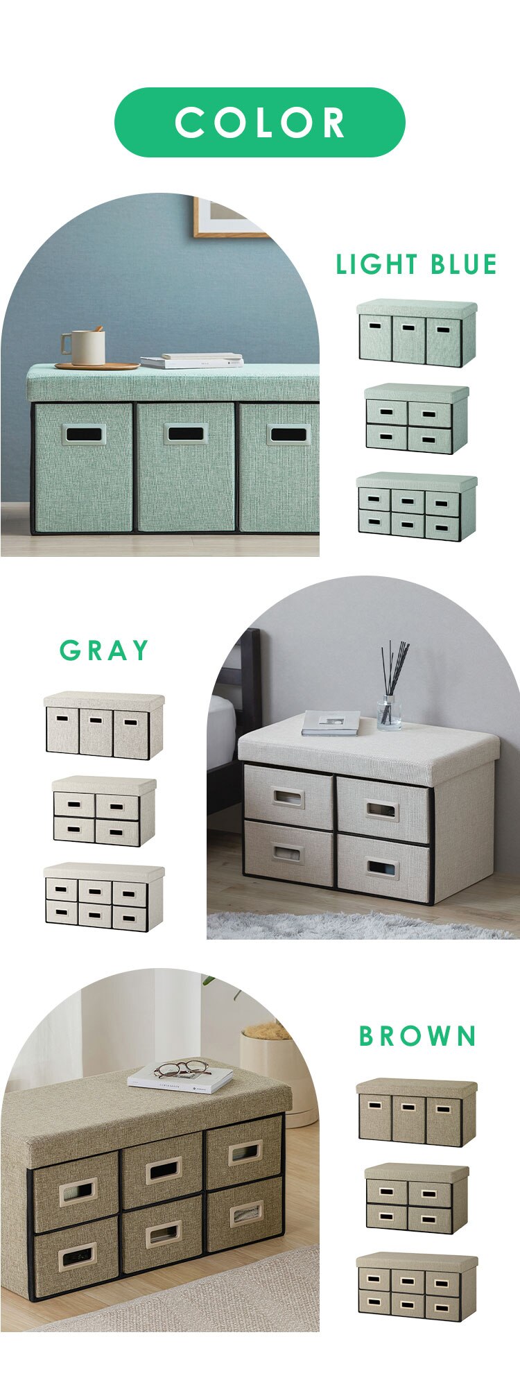 3WAY 引き出し収納ボックス 引き出し3つタイプ SST3H-76 ブラウン9