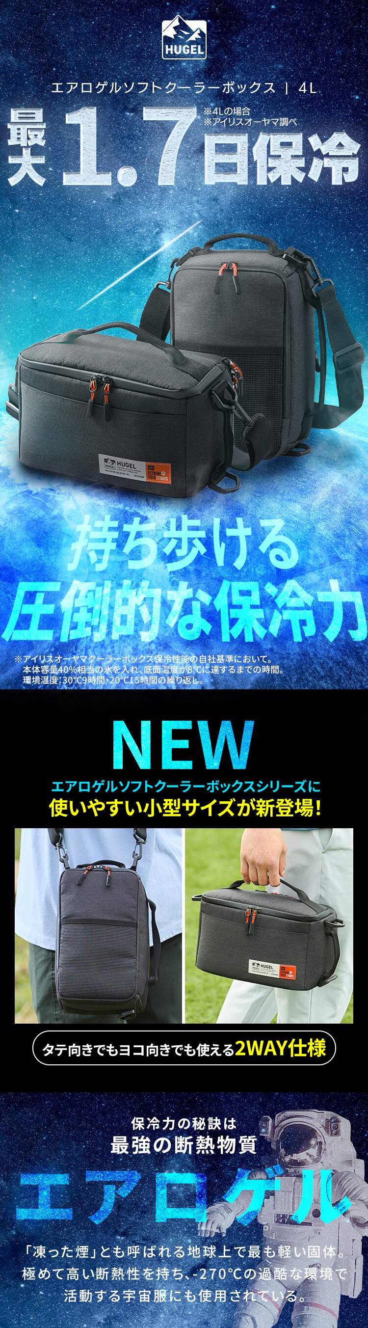 HUGEL 2wayエアロゲルソフトクーラーボックス 4L AGSC-4C2 チャコールグレー0