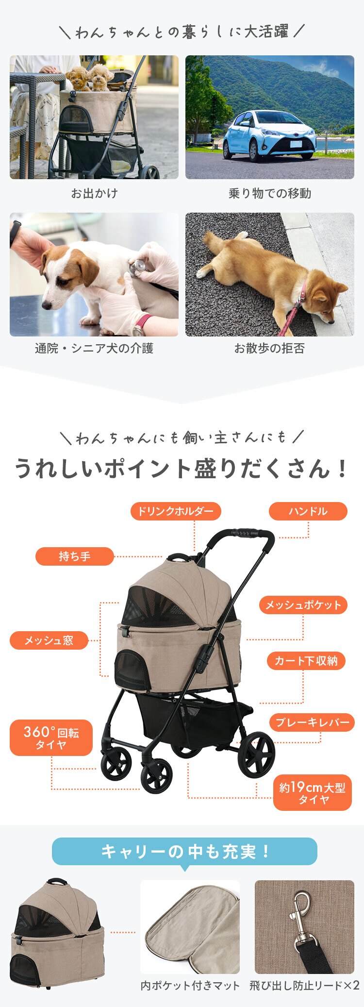 3WAYペットカート TPC-990 ネイビー 小型犬3