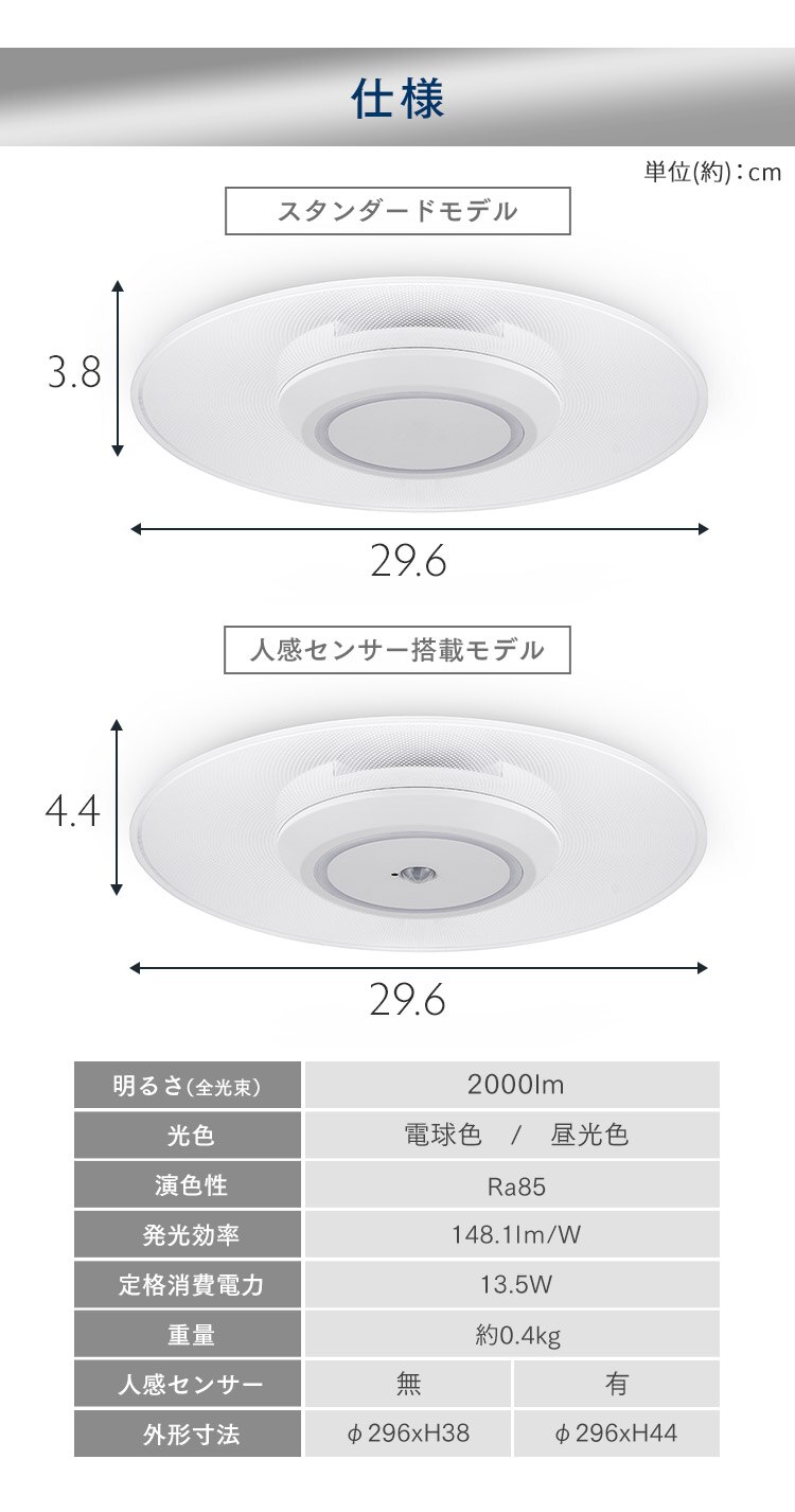 小型シーリングライト 導光板 2000lm 昼光色 人感センサー付 SCL200D-MS-PK ［B］9