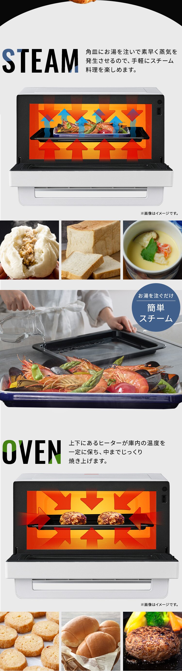 スチームオーブンレンジ 18L 角皿式 PMO-F1812-W 自動メニュー20種類 時短ブースト 3