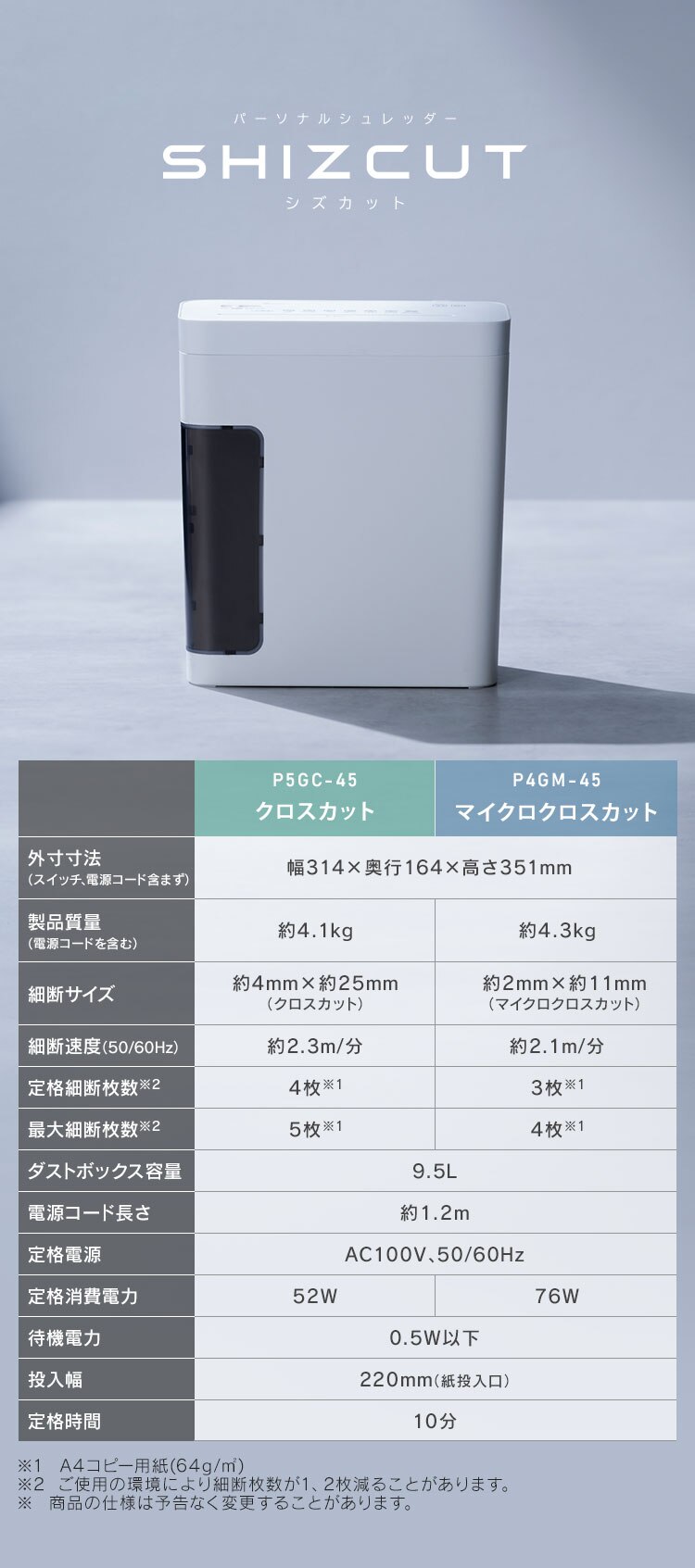 【静音】 パーソナルシュレッダー マイクロクロスカット 4枚同時細断 シズカット SIZCUT P4GMS6
