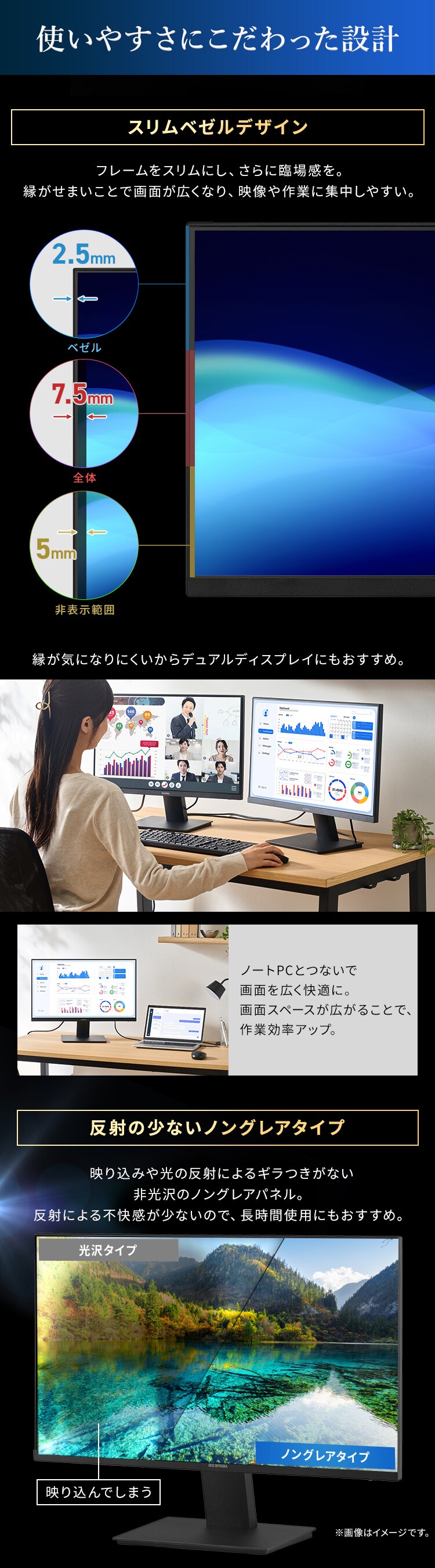 モニター 23.8インチ ディスプレイ LUCA Type-C対応 LUCA DC-CF235S-B ブラック6