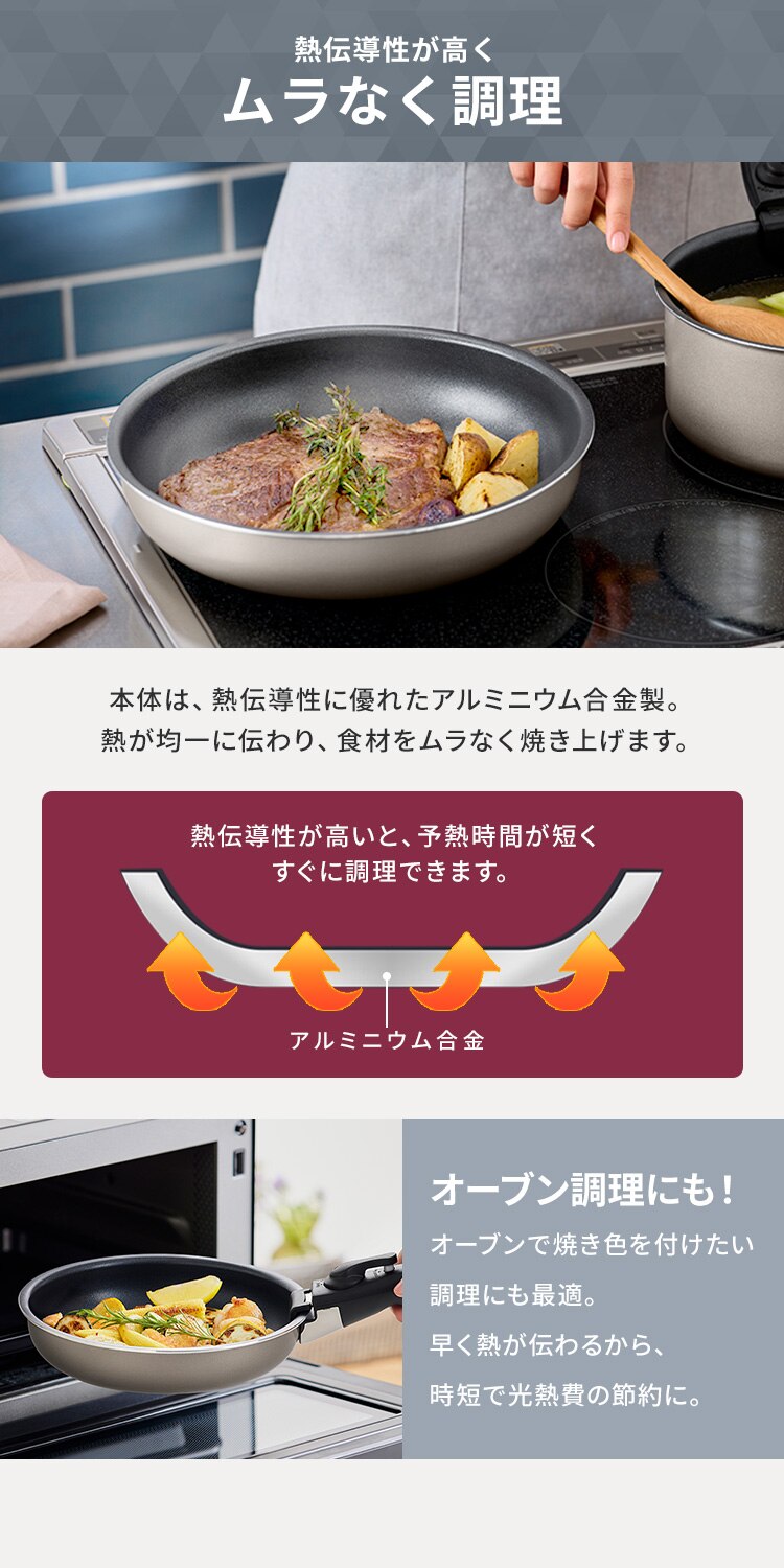 ダイヤモンドコートパン フライパン28cm IH／ガス火対応 IPDCI-T28F メタリックグレージュ3