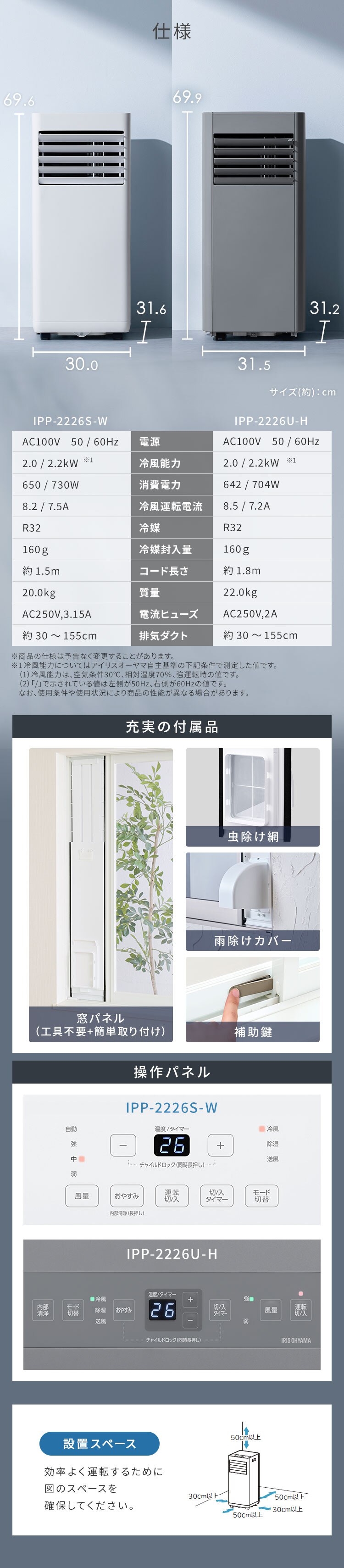 ポータブルクーラー 4.5~7畳 工事不要 冷風 送風 除湿 IPP-2226S ホワイト11