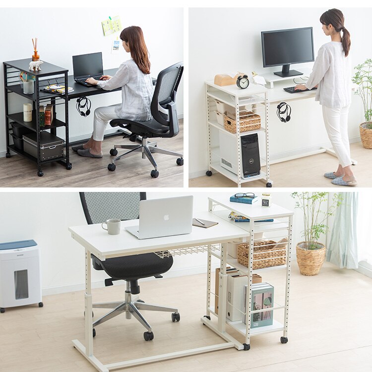 机 昇降デスク 幅100cm UDD-1000 + デスクサイドワゴン DSW-600 ホワイト【代引き不可】1