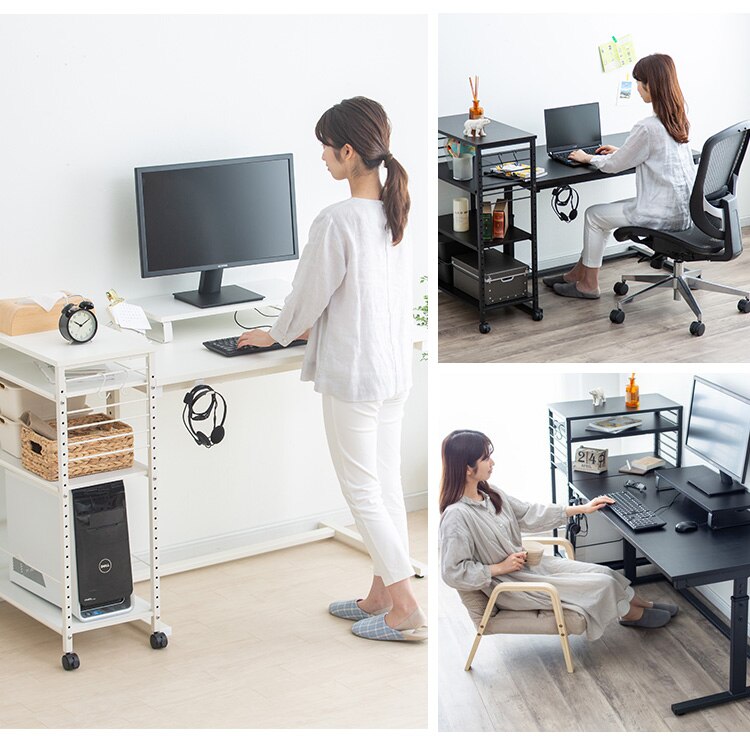 机 昇降デスク 幅100cm UDD-1000 + デスクサイドワゴン DSW-600 ホワイト【代引き不可】4