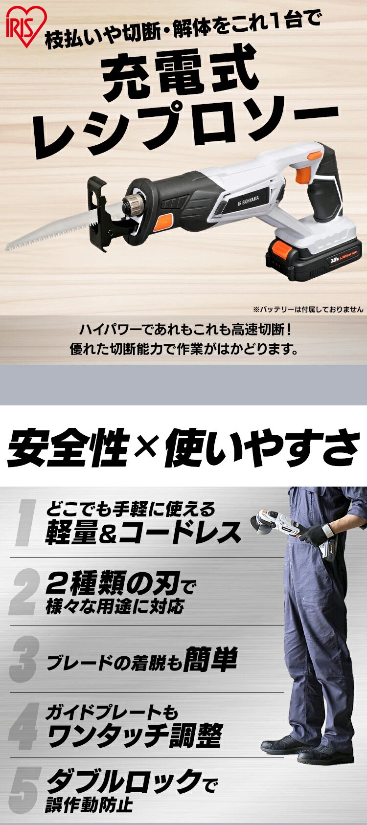  【2点セット】 電動ノコギリ レシプロソー 草刈機 剪定 ヘッジトリマー セット JRS20-Z＋JPHT254【代引き不可】5