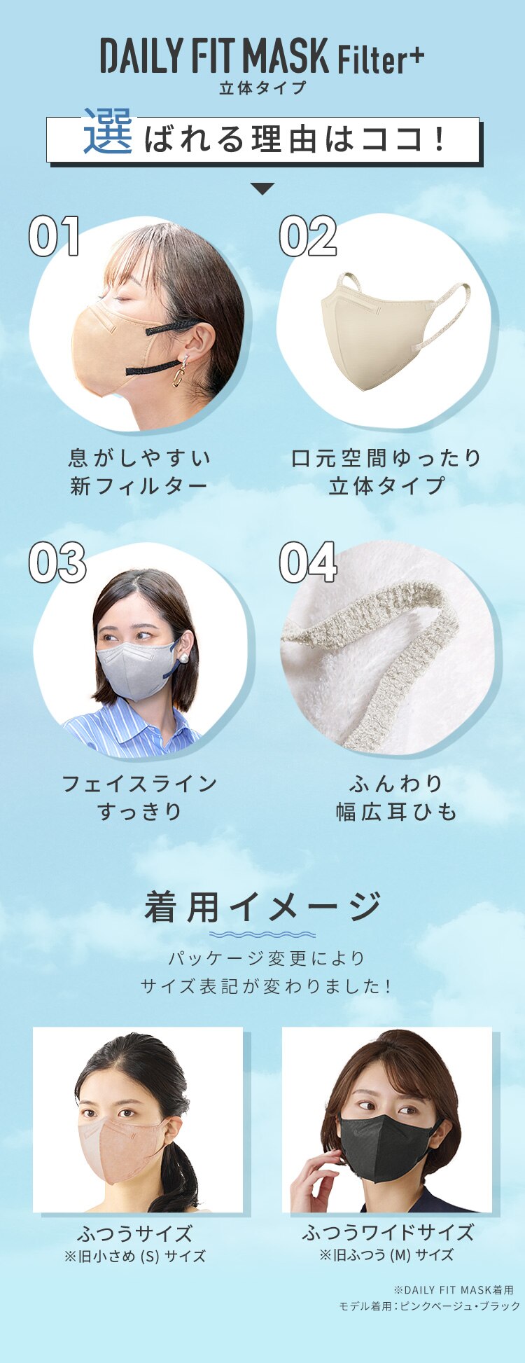 【80枚】 DAILY FIT MASK フィルタープラス カラーマスク ふつうサイズ 20枚入&times;4 シルクベージュ&times;ブラック5