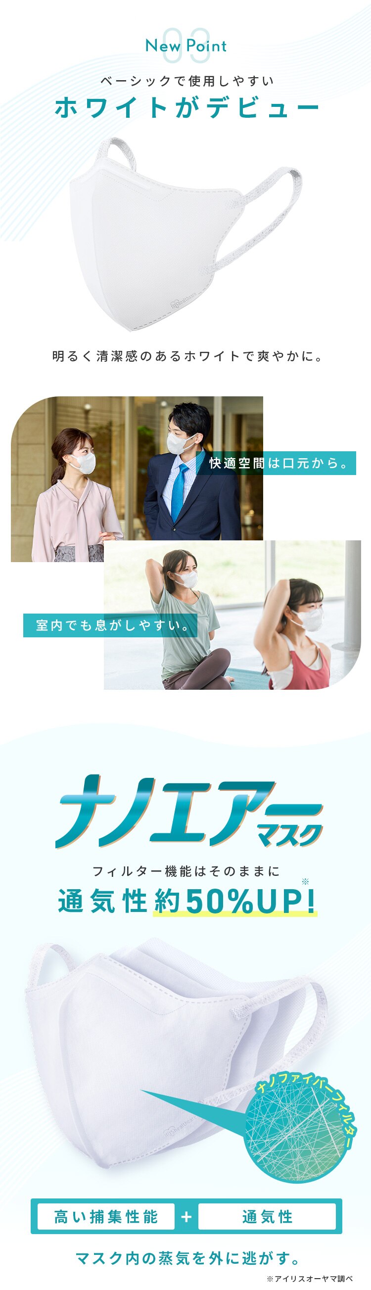【60枚】 日本製 ナノエアー マスク 立体タイプ ふつうサイズ 20枚入&times;33