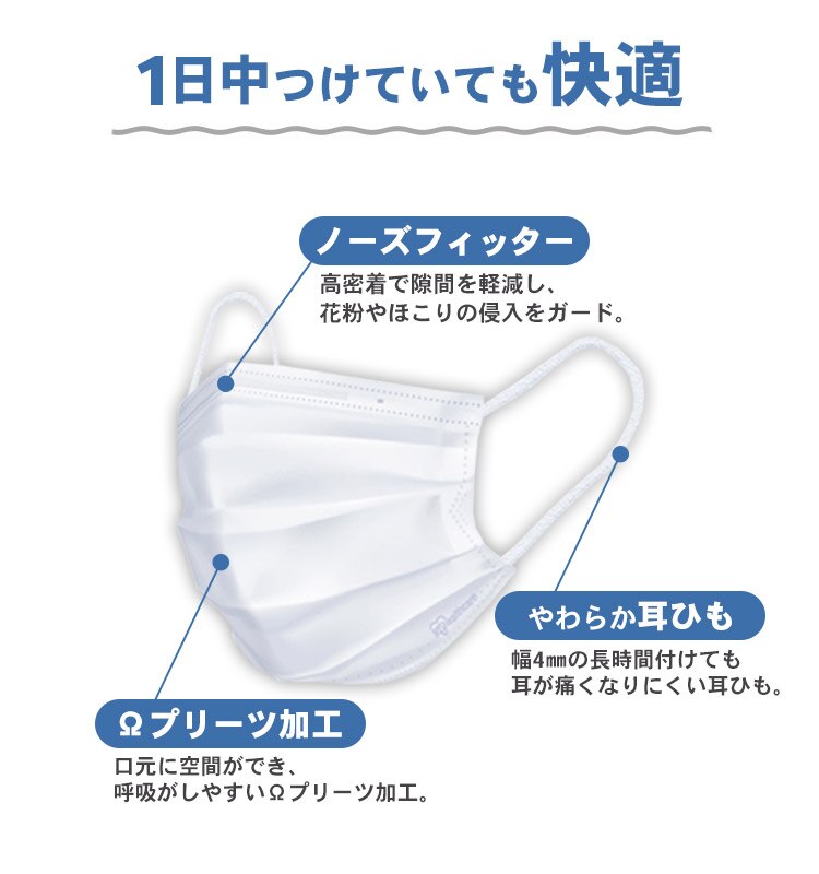 【100枚】 マスク 2層プリーツ ふつうサイズ2