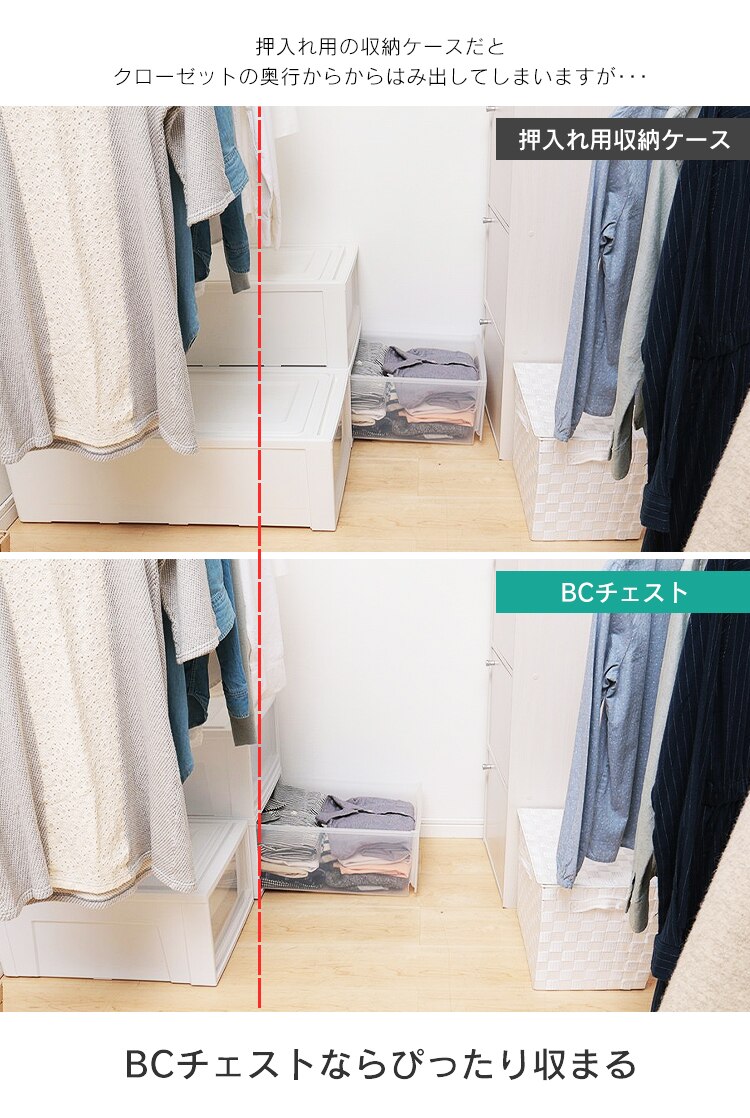 【6個セット】収納ケース 浅型 ホワイト/クリア クローゼット 引き出し ベッド下収納 BC-M 4